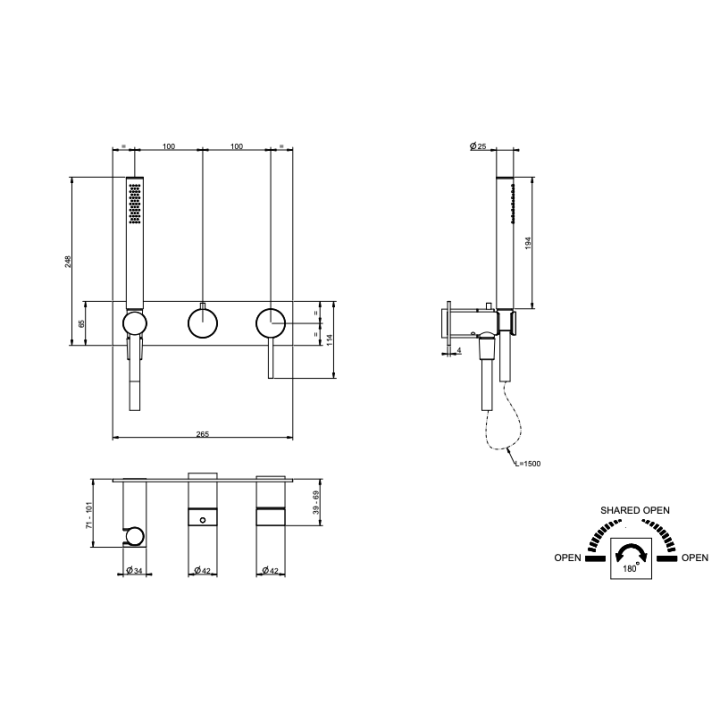 Bateria natryskowa 2-drożna GESSI 316 stal szczotkowana 54038239