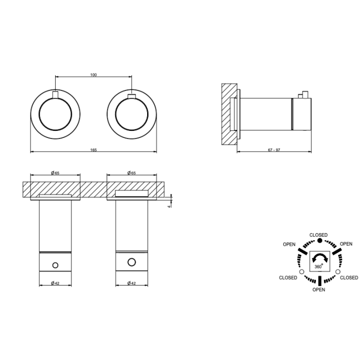 Bateria natryskowa 3-drożna GESSI BATH316 stal szczotkowana 54236239