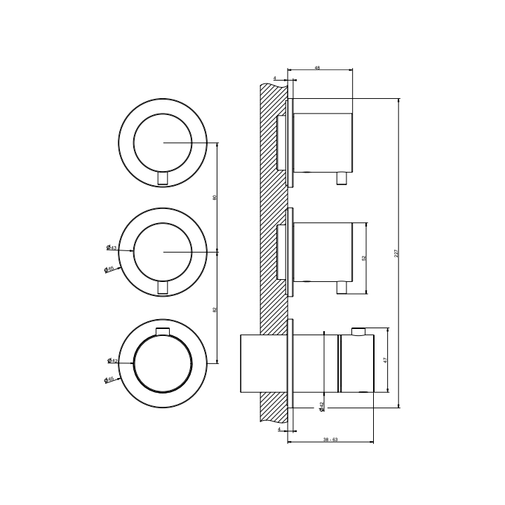 Bateria natryskowa 2-drożna termostatyczna GESSI BATH316 stal szczotkowana 54334239