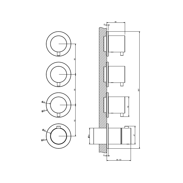 Bateria natryskowa 3-drożna termostatyczna GESSI SHOWER316 stal szczotkowana 54336239