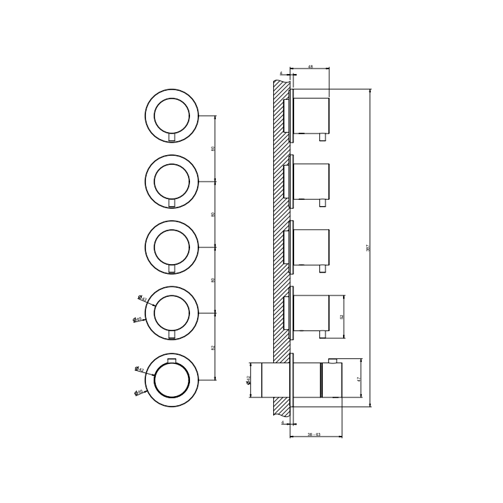 Bateria natryskowa 4-drożna termostatyczna GESSI SHOWER316 stal szczotkowana 54338239