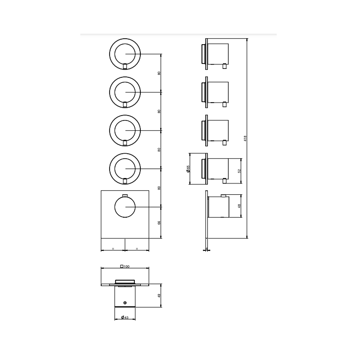 Bateria natryskowa 4-drożna termostatyczna GESSI SHOWER316 stal szczotkowana 54508239