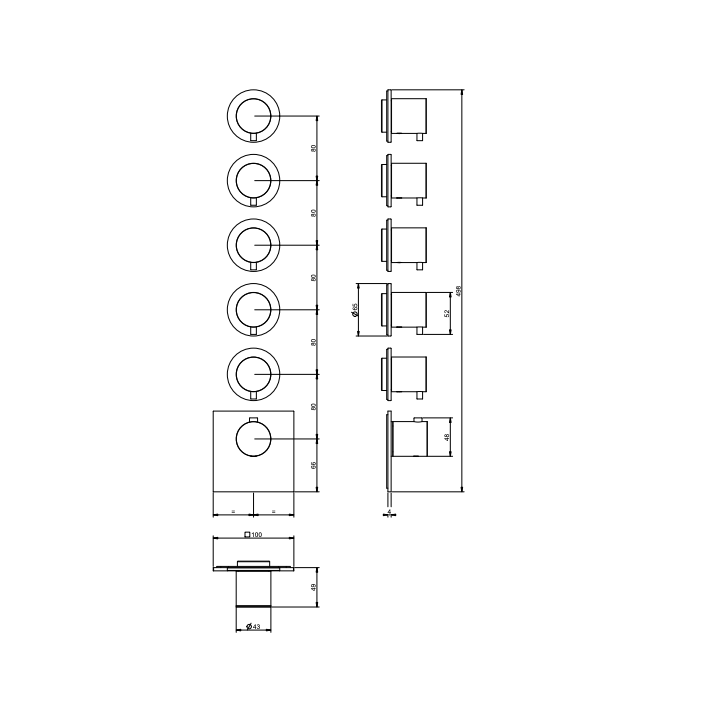 Bateria natryskowa 5-drożna termostatyczna GESSI SHOWER316 stal szczotkowana 54510239