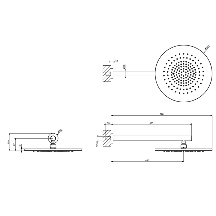 Deszczownica ścienna 355 mm GESSI SHOWER316 stal szczotkowana 54148239