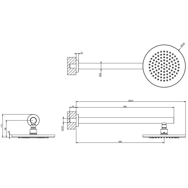 Deszczownica ścienna 219 mm GESSI SHOWER316 stal szczotkowana 54149239