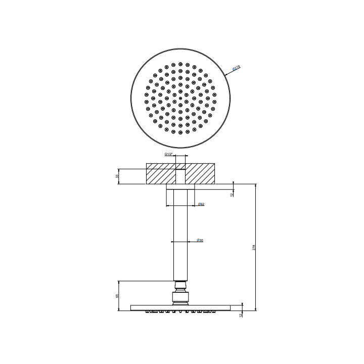 Deszczownica sufitowa 218 mm GESSI SHOWER316 stal szczotkowana 54151239