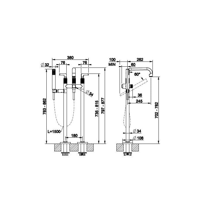 Bateria wannowa wolnostojąca GESSI INCISO chrom 58029031