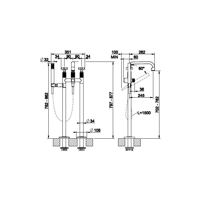 Bateria wannowa wolnostojąca GESSI INCISO+ chrom 58129031