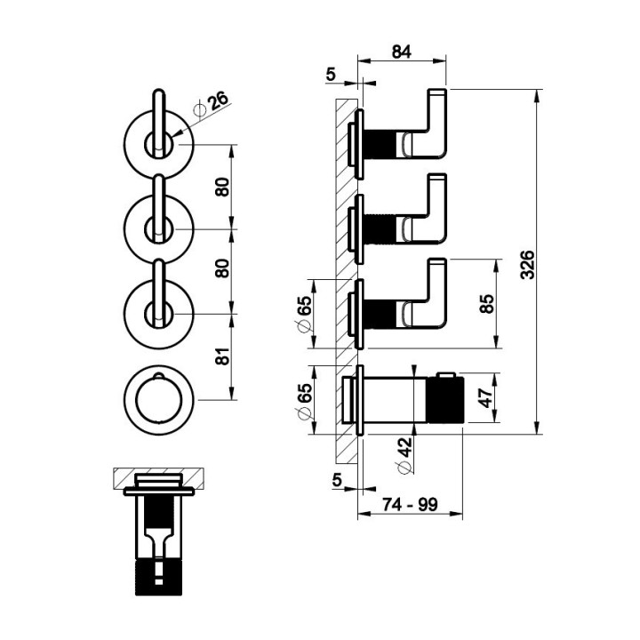 Bateria natryskowa termostatyczna 3-drożna GESSI INCISO+ chrom 58336031