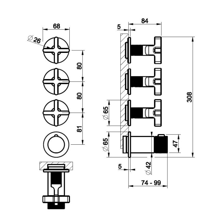 Bateria natryskowa termostatyczna 3-drożna GESSI INCISO+ chrom 58436031