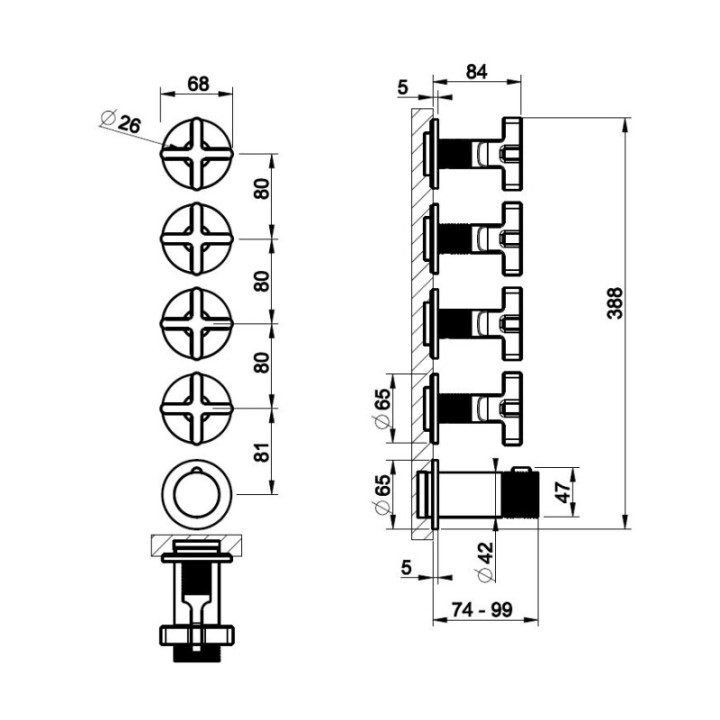 Bateria natryskowa termostatyczna 4-drożna GESSI INCISO+ chrom 58438031