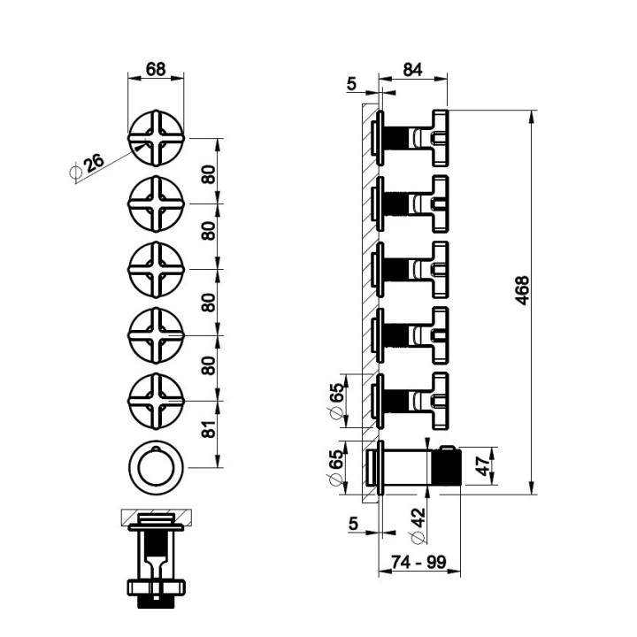 Bateria natryskowa termostatyczna 5-drożna GESSI INCISO+ chrom 58440031