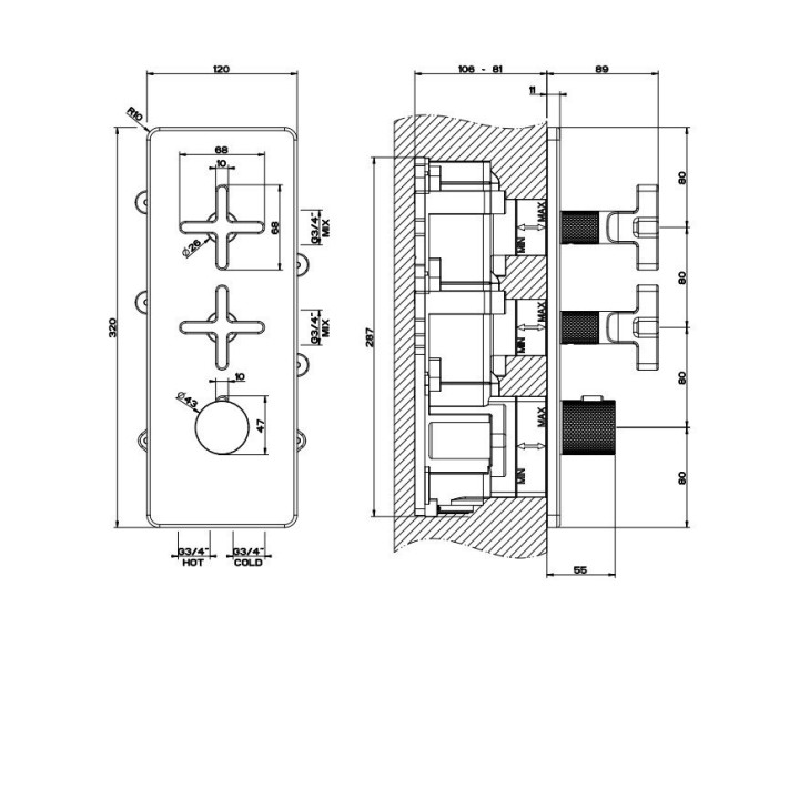 Bateria natryskowa termostatyczna 2-drożna GESSI INCISO+ chrom 58224031