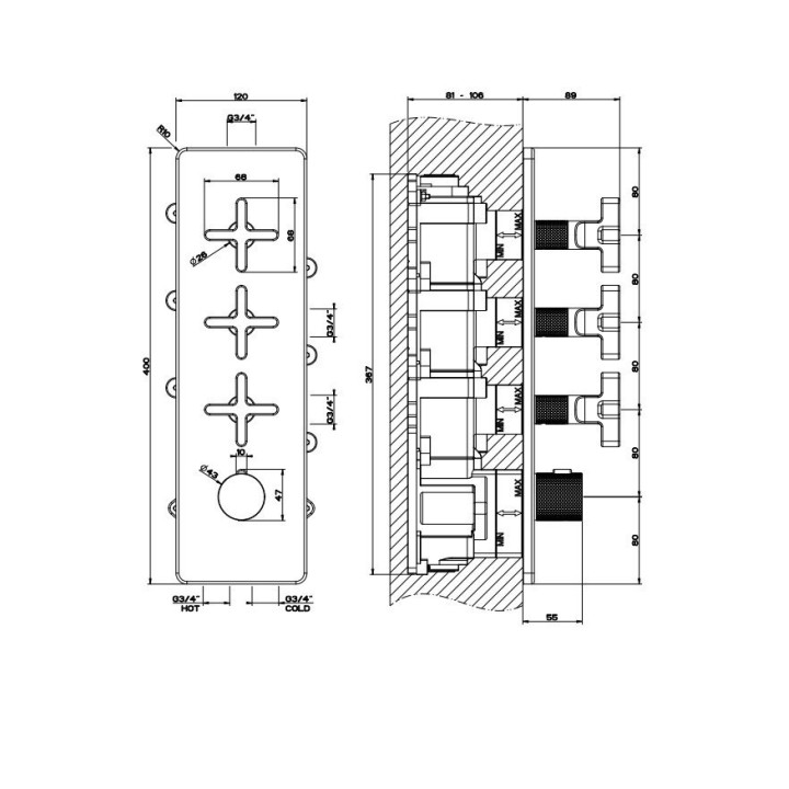 Bateria natryskowa termostatyczna 3-drożna GESSI INCISO+ chrom 58226031