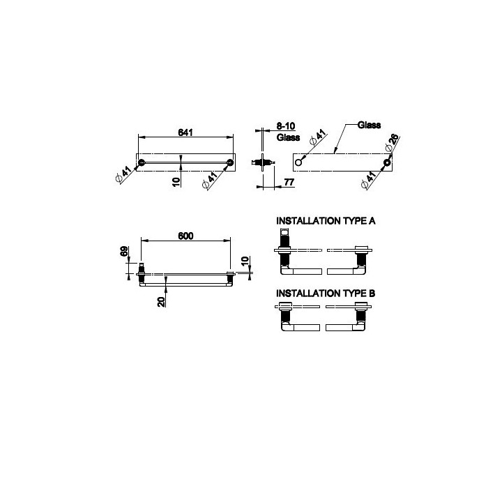 Wieszak na ręcznik 60 cm GESSI INCISO mocowany na szkle chrom 58617031