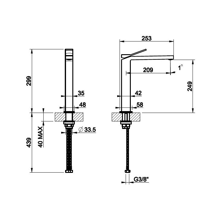 Bateria umywalkowa GESSI RETTANGOLO K chrom 53004031