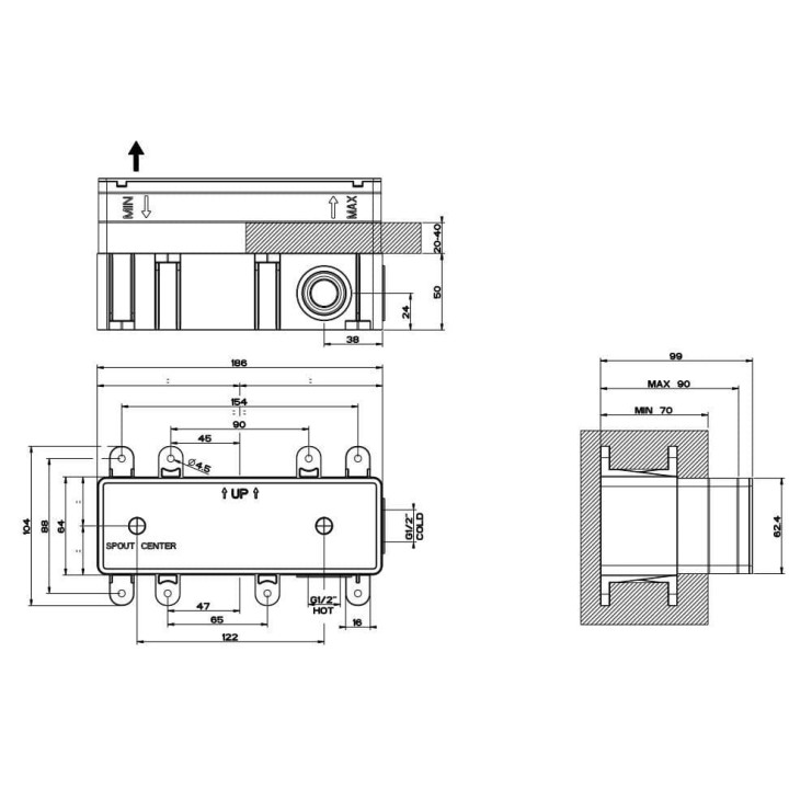 Element podtynkowy baterii umywalkowej GESSI chrom 44697031