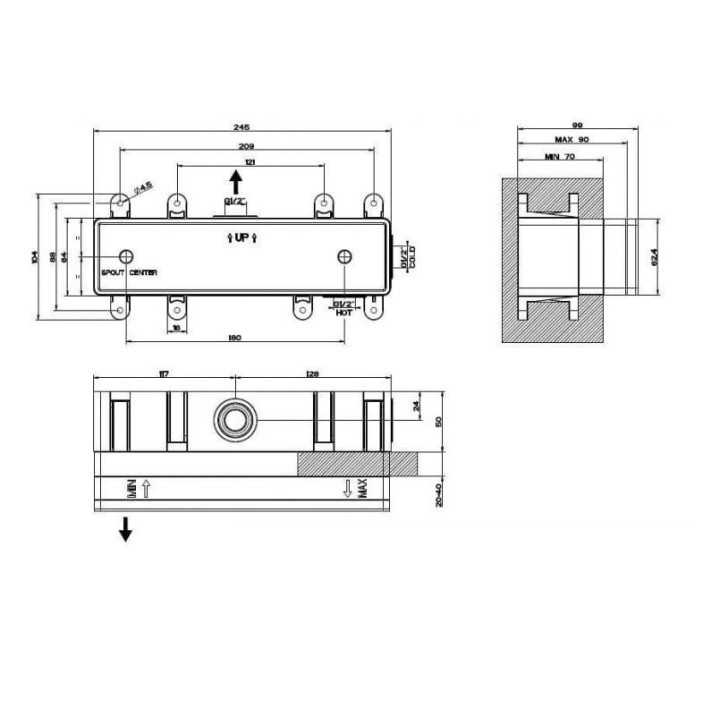 Element podtynkowy baterii wannowej GESSI chrom 44639031