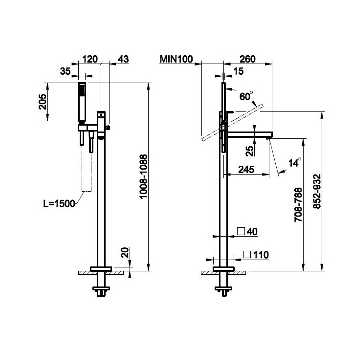 Bateria wannowa wolnostojąca GESSI RETTANGOLO chrom 24961031