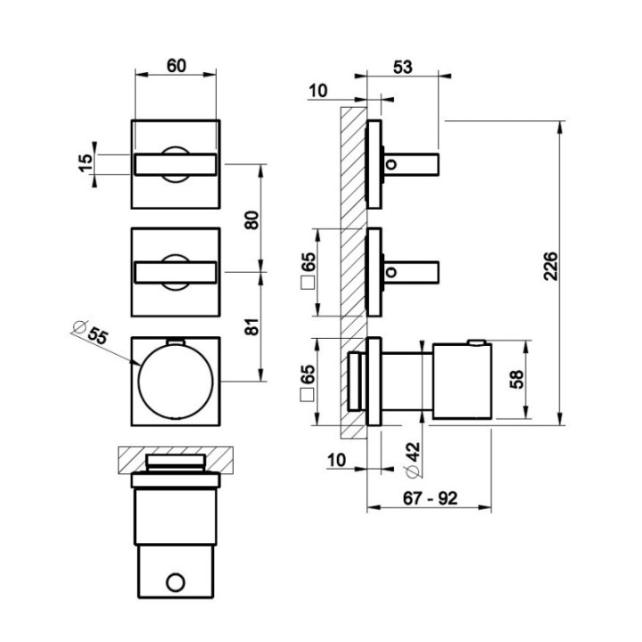 Bateria natryskowa termostatyczna 2-drożna GESSI RETTANGOLO chrom 44334031