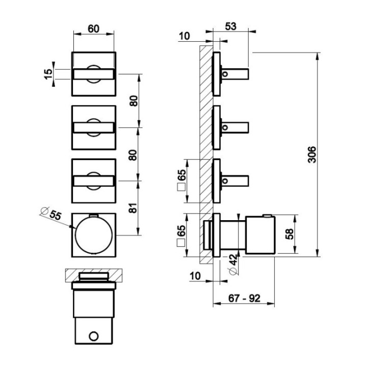 Bateria natryskowa termostatyczna 3-drożna GESSI RETTANGOLO chrom 44336031