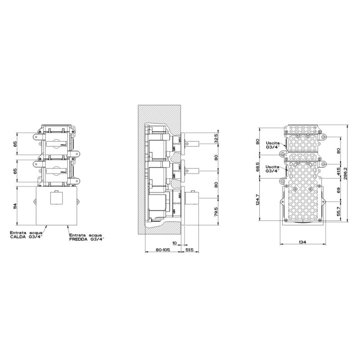 Bateria natryskowa termostatyczna 2-drożna GESSI RETTANGOLO chrom 43214031