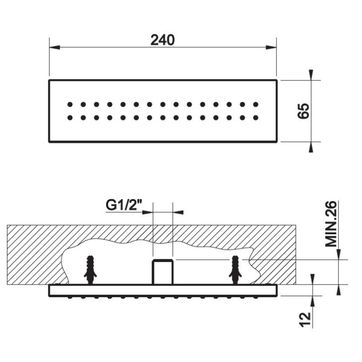 Dysza boczna ścienna 24x6,5 cm GESSI RETTANGOLO chrom 32975031
