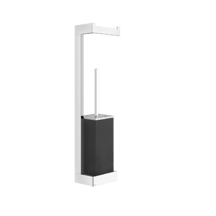 Szczotka WC z ściennym uchwytem na papier toaletowy GESSI RETTANGOLO czarna/chrom 20868031