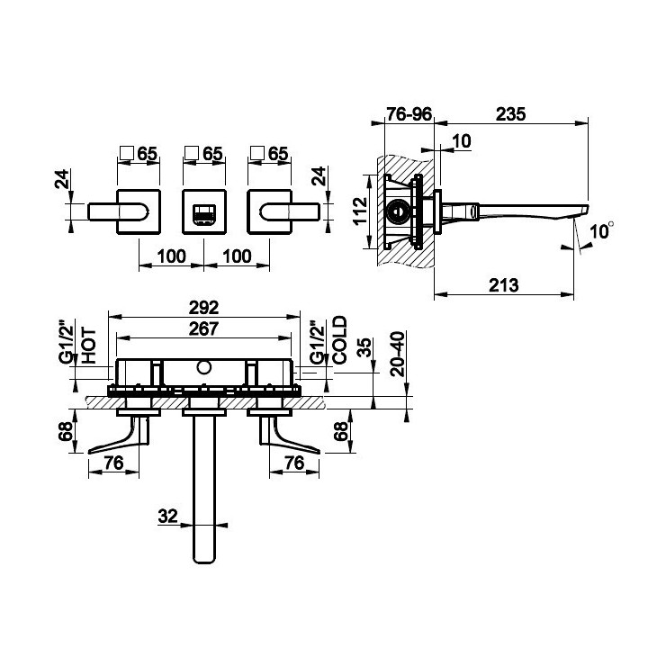 Bateria umywalkowa podtynkowa GESSI RILIEVO chrom 59090031