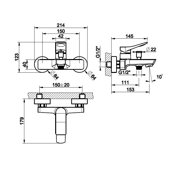 Bateria wannowa ścienna GESSI RILIEVO chrom 59013031