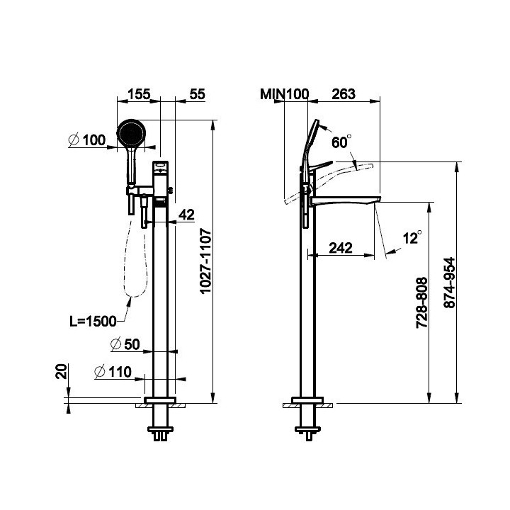 Bateria wannowa wolnostojąca GESSI RILIEVO chrom 59131031