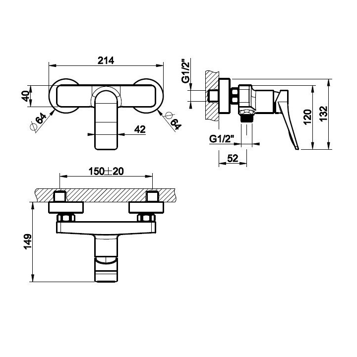 Bateria prysznicowa ścienna GESSI RILIEVO chrom 59031031