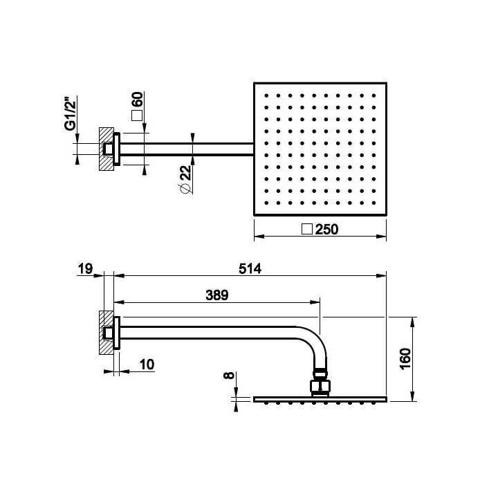 Deszczownica ścienna 25x25 cm GESSI RILIEVO chrom 59158031