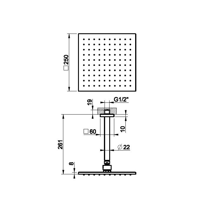 Deszczownica sufitowa 25x25 cm GESSI RILIEVO chrom 59155031