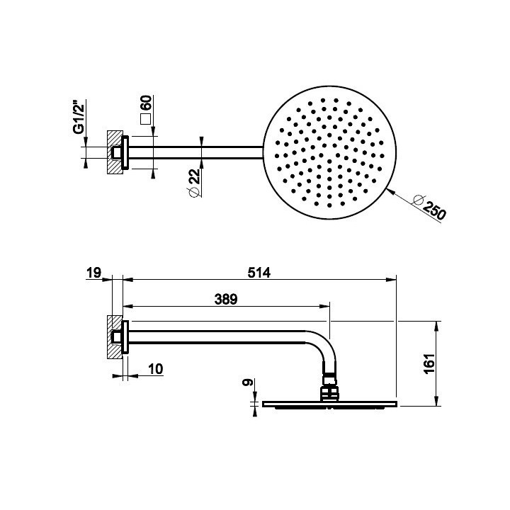 Deszczownica ścienna 25 cm GESSI RILIEVO chrom 59148031