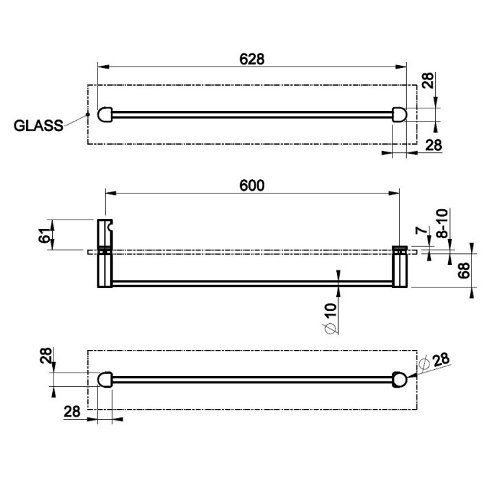 Wieszak na ręcznik 60 cm GESSI RILIEVO mocowany na szkle chrom 59566031
