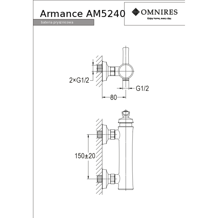 Bateria prysznicowa Omnires Armance miedź antyczna AM5240ORB