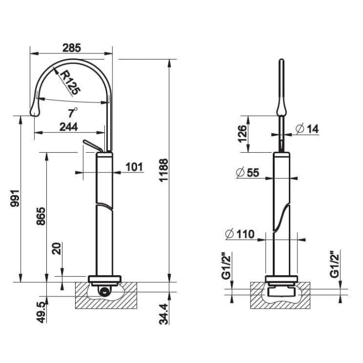 Bateria umywalkowa wolnostojąca GESSI GOCCIA chrom 33624031
