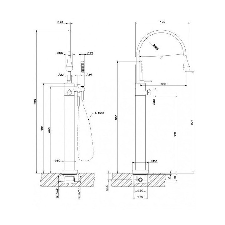 Bateria wannowa wolnostojąca GESSI GOCCIA chrom 24978031