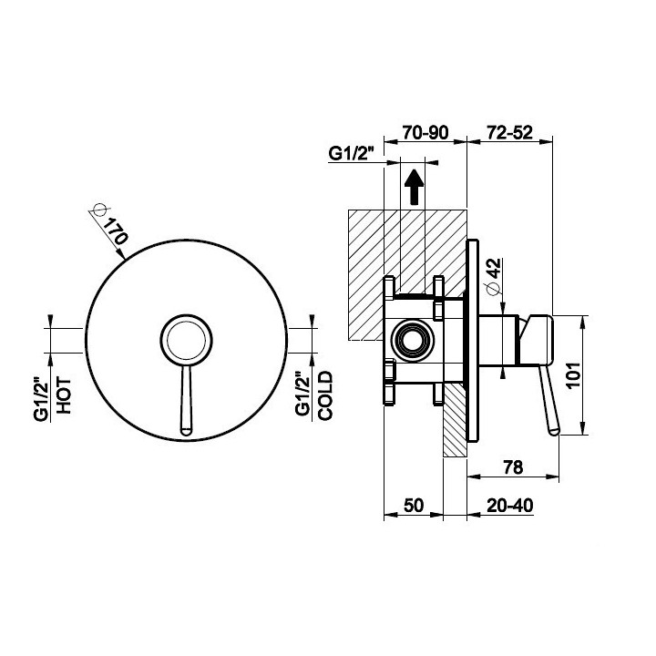 Bateria natryskowa podtynkowa 1-drożna GESSI GOCCIA chrom 44676031