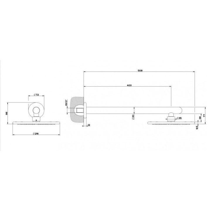 Deszczownica ścienna 21,6 cm GESSI GOCCIA chrom 33755031