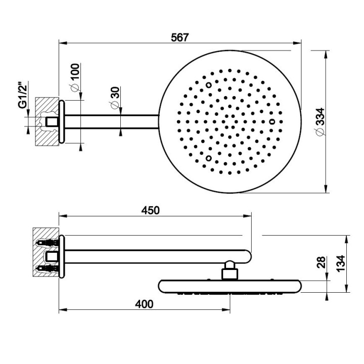 Deszczownica ścienna 33,4 cm GESSI GOCCIA chrom 33756031