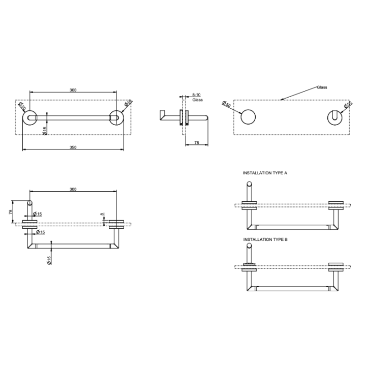 Wieszak na ręcznik 30 cm GESSI TONDO montowany na szkle chrom 63724031