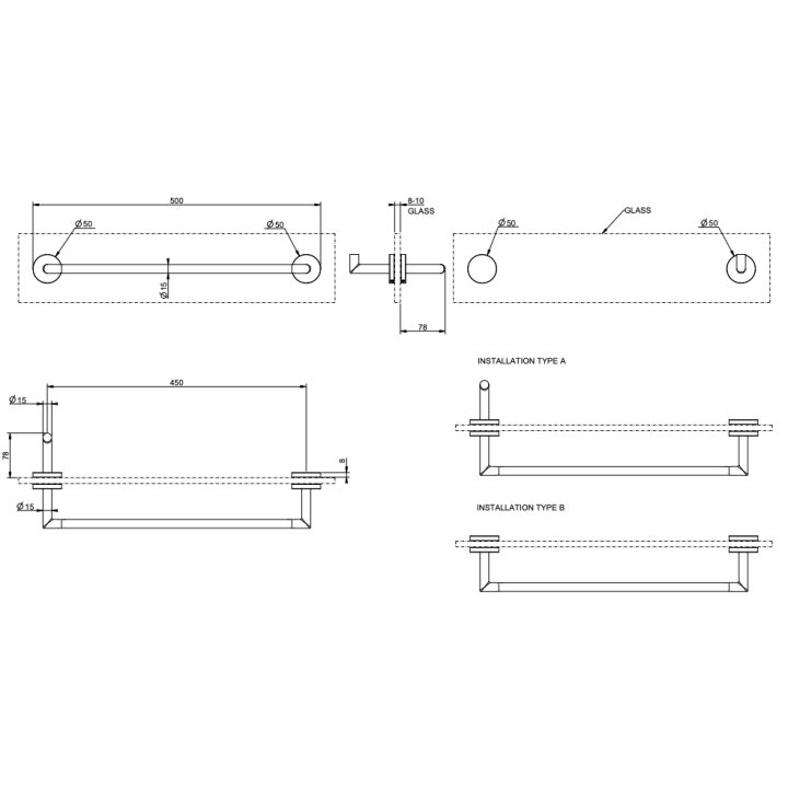 Wieszak na ręcznik 45 cm GESSI TONDO montowany na szkle chrom 63726031