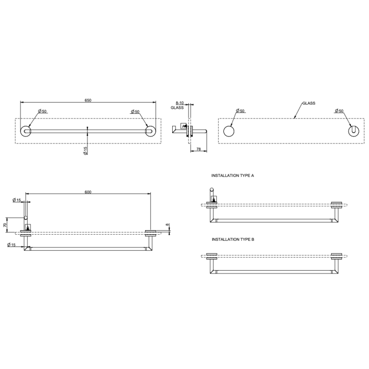 Wieszak na ręcznik 60 cm GESSI TONDO montowany na szkle chrom 63728031