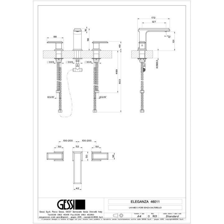 Bateria umywalkowa 3-otworowa GESSI ELEGANZA chrom 46011031