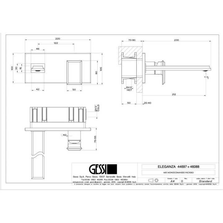 Bateria umywalkowa podtynkowa GESSI ELEGANZA chrom 46088031