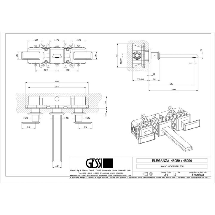 Bateria umywalkowa podtynkowa GESSI ELEGANZA chrom 46090031