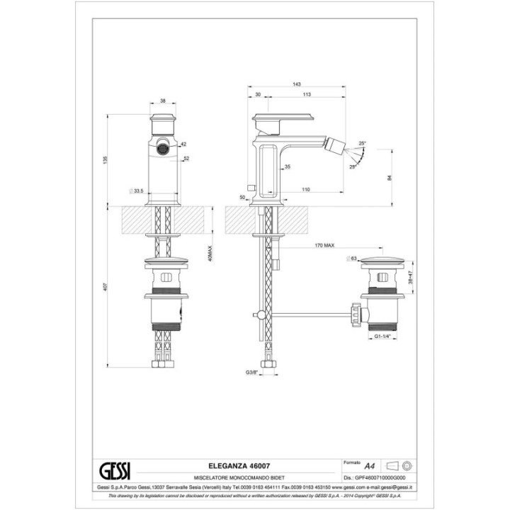 Bateria bidetowa GESSI ELEGANZA chrom 46007031
