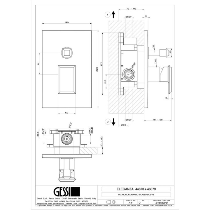 Bateria natryskowa 2-drożna GESSI ELEGANZA chrom 46079031